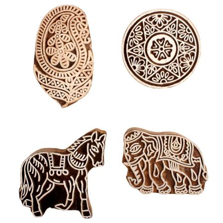 Set of 4 Piece New Mix Wooden Printing Block